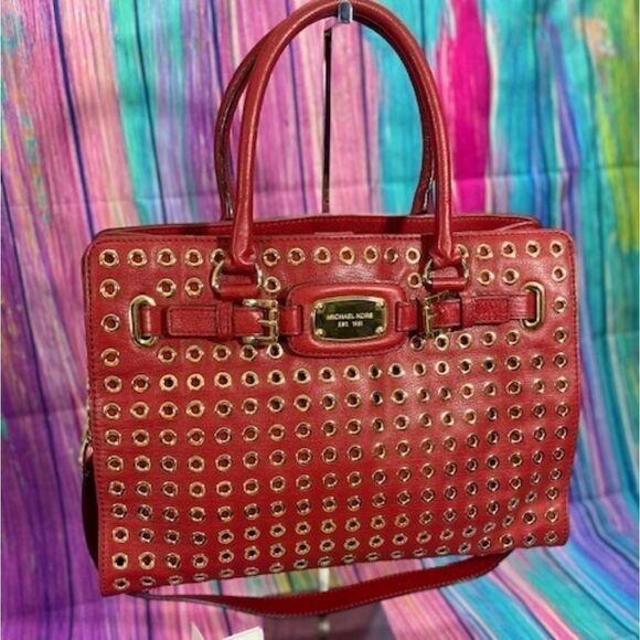 Michael Kors Red Hamilton Grommet Purse or Tote Bag - Picture 1 of 11